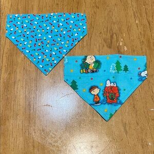 New Dog Snoopy Christmas Collar Bandana Set of Two Reversible- Blue 7.5inch
